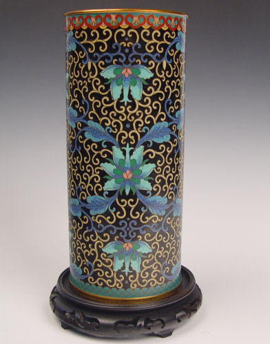 Appraisal: SIGNED CHINESE CLOISONNE ORCHID VASE Cylindrical form decorated in vivid