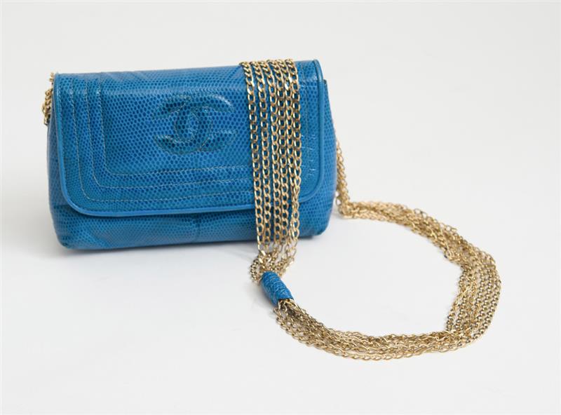 Appraisal: THREE CHANEL SMALL BAGS Including a blue embossed leather bag