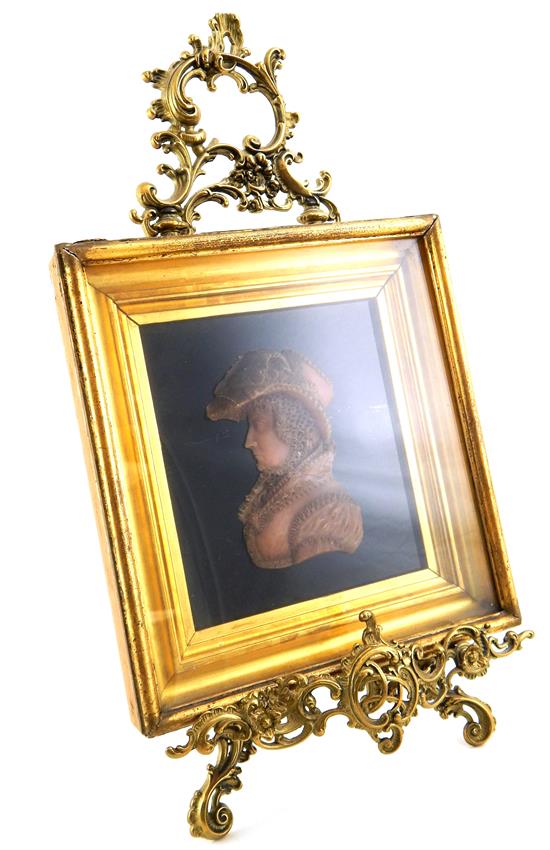 Appraisal: th C wax relief bust portrait with brass easel two