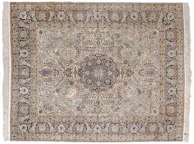 Appraisal: Finely woven room-size silk rug Tabriz design each end with