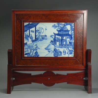 Appraisal: Painted in underglaze blue with scene of visitors arriving at