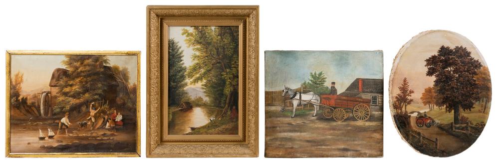 Appraisal: FOUR PAINTINGS SMALLEST UNFRAMED X LARGEST FRAMED X FOUR PAINTINGS