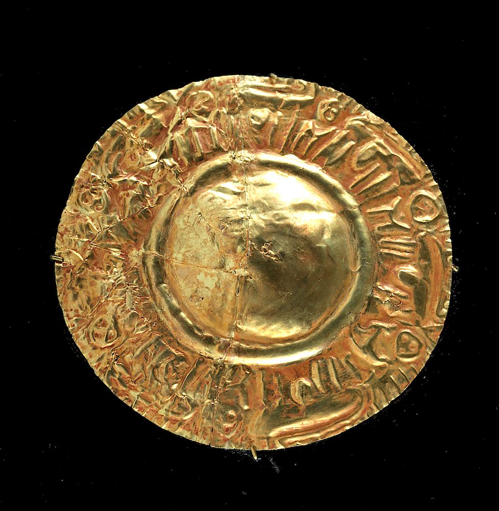 Appraisal: Chavin K Gold Disc with Running Jaguars Pre-Columbian North Coast