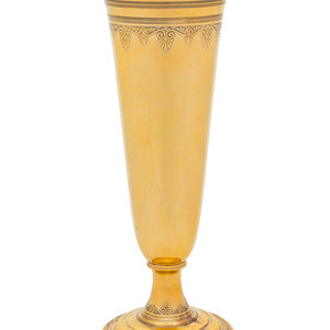 Appraisal: A Tiffany and Co Silver-Gilt Vase New York NY Early