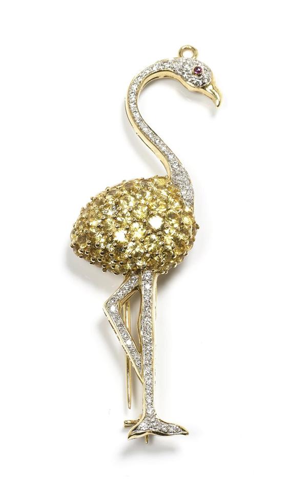 Appraisal: SAPPHIRE AND DIAMOND BROOCH PENDANT Yellow gold Fancy brooch in