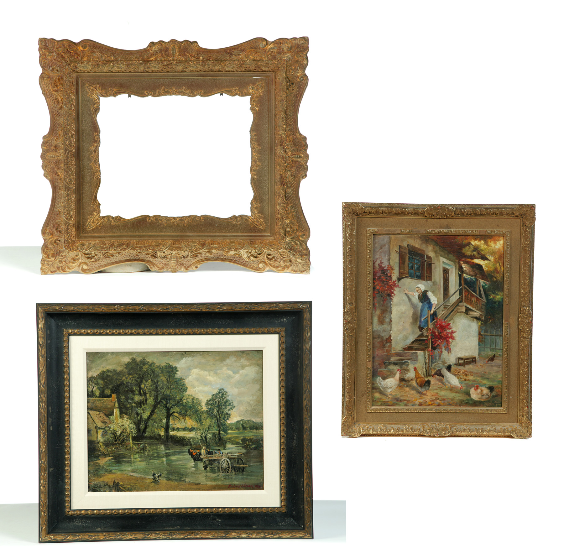 Appraisal: TWO OIL PAINTINGS AND A FRAME Twentieth century Oil on