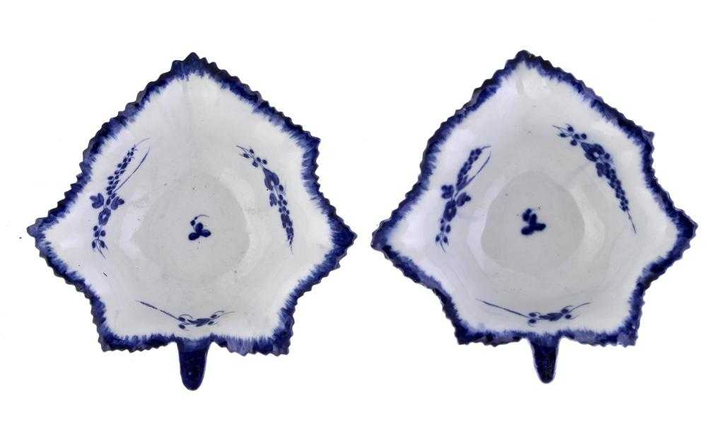 Appraisal: TWO CAUGHLEY PICKLE DISHES of vine leaf shape painted in