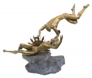 Appraisal: MISHA FRID B BRONZE SCULPTURE DAY NIGHT Large patinated bronze