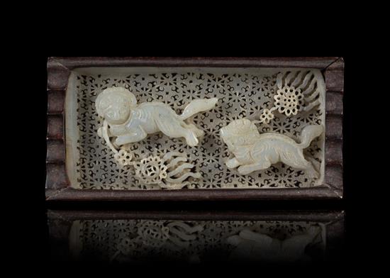 Appraisal: Sale Lot A Reticulated Jade Plaque of rectangular form carved