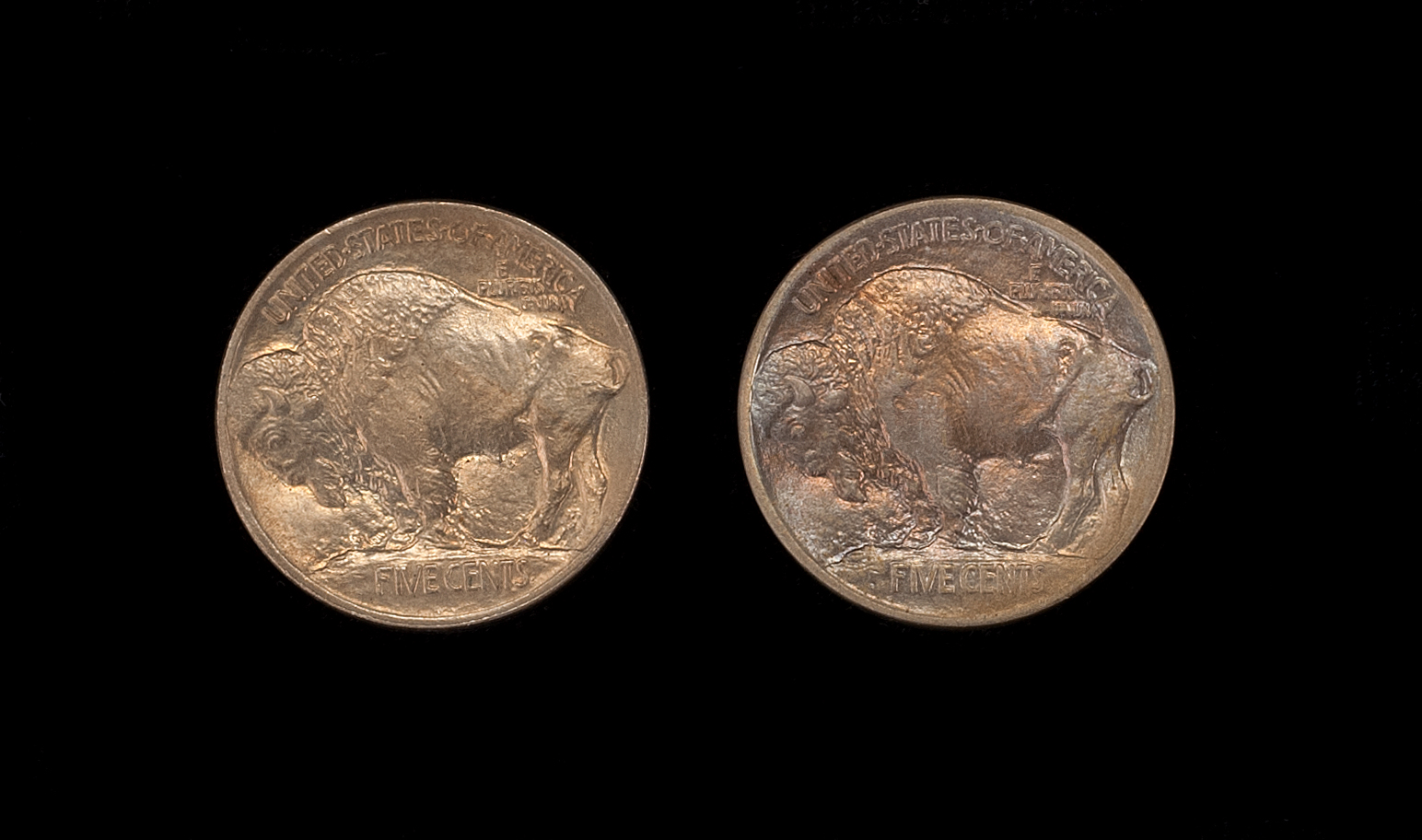 Appraisal: TWO U S BUFFALO NICKELS - TYPE Nice toning MS-