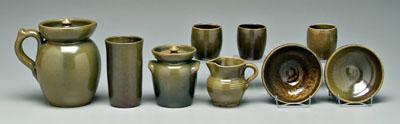 Appraisal: Nine pieces Ben Owen pottery includes lidded pitcher and lidded