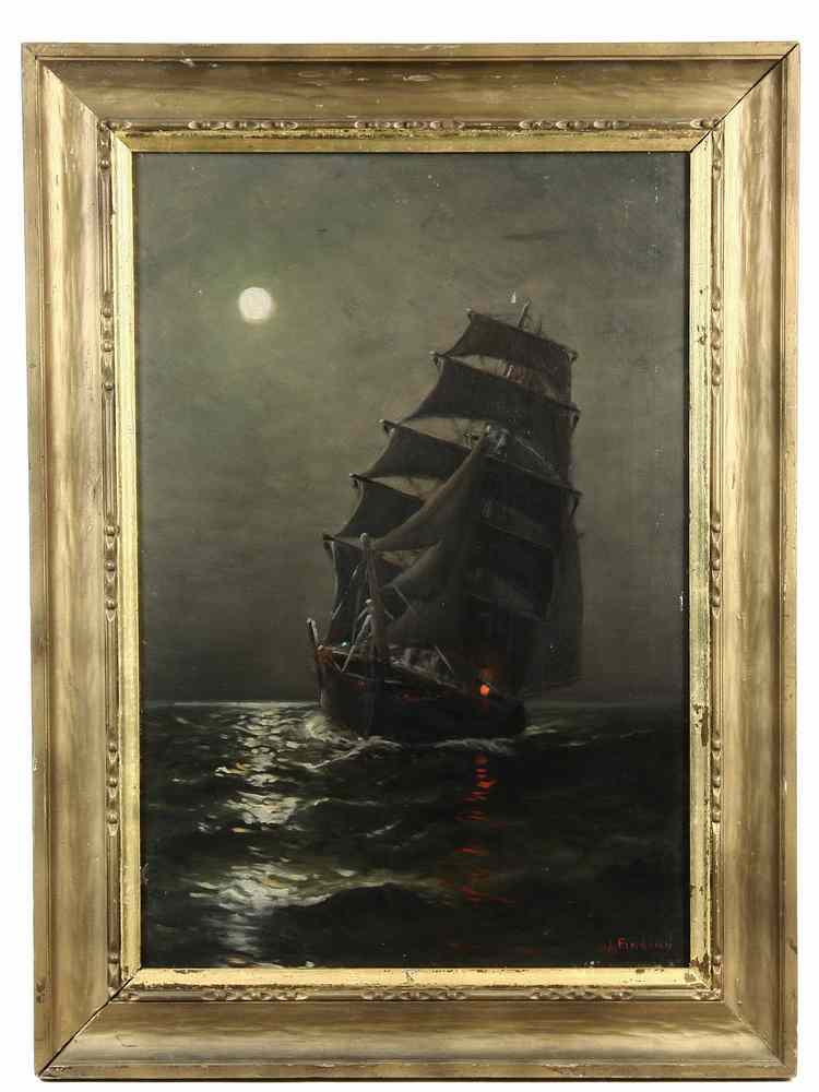 Appraisal: OOC - Ship Running Under Full Sail at Night by