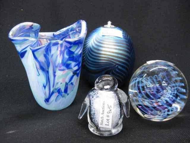 Appraisal: pcs Studio Art Glass paperweight perfume vases tallest '' most