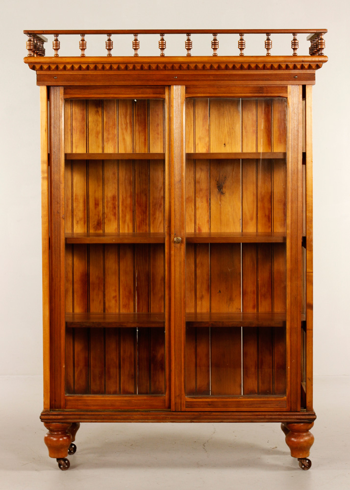 Appraisal: - Eastlake Victorian Cherry Wood Bookcase Eastlake Victorian cabinet cherry