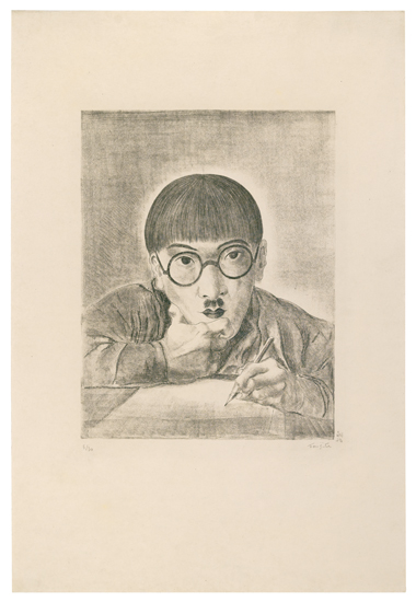 Appraisal: TSUGUHARU FOUJITA Autoportrait dessinant Lithograph circa x mm x inches