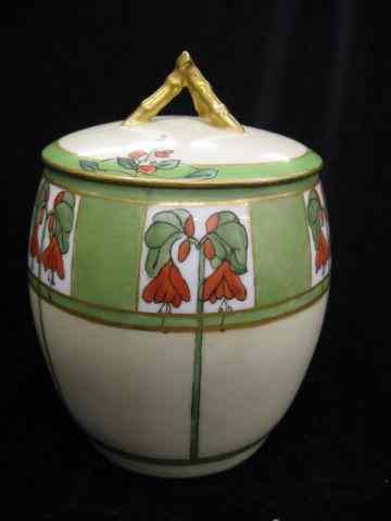 Appraisal: Limoges Handpainted Porcelain Biscuit Jar deco era panel floral ''