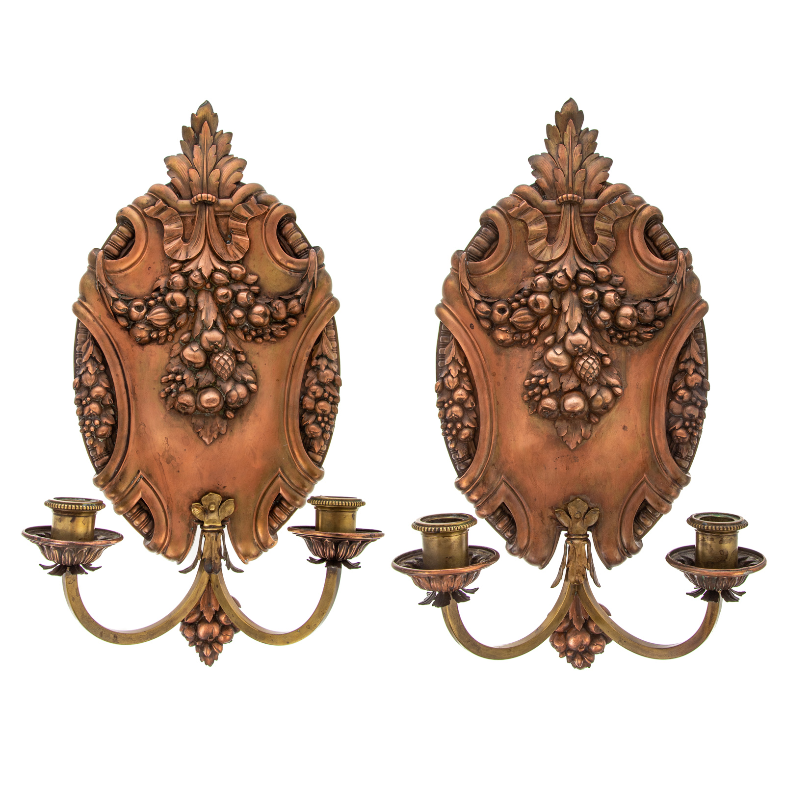 Appraisal: A PAIR OF ROCOCO STYLE COPPER BRASS SCONCES th century