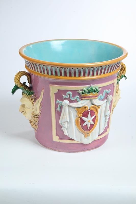 Appraisal: MAJOLICA JARDINIERE English nd half- th century Large pink and