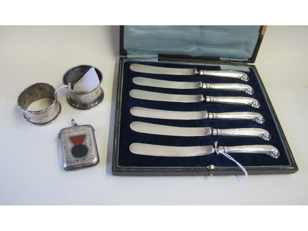 Appraisal: Lot comprising cased set of six silver handled knives EP