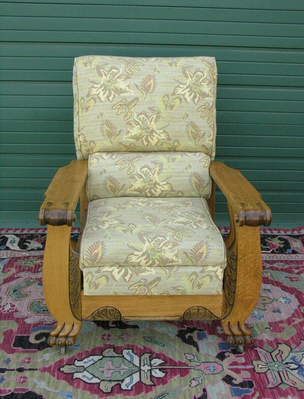 Appraisal: AMERICAN CARVED OAK RECLINING BACK CHAIR Circa - Size by