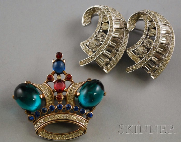 Appraisal: Two Vintage Costume Paste and Rhinestone Brooches a Trifari crown