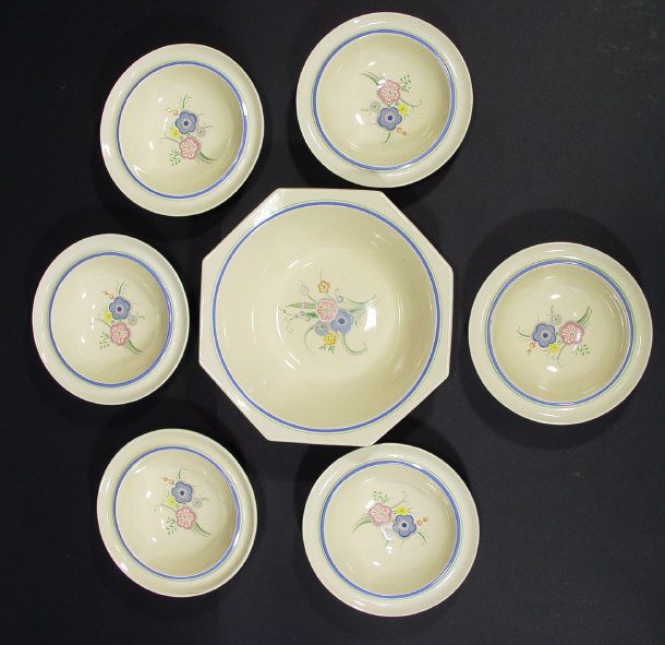 Appraisal: Clarice Cliff octagonal seven piece bowl set transfer printed with