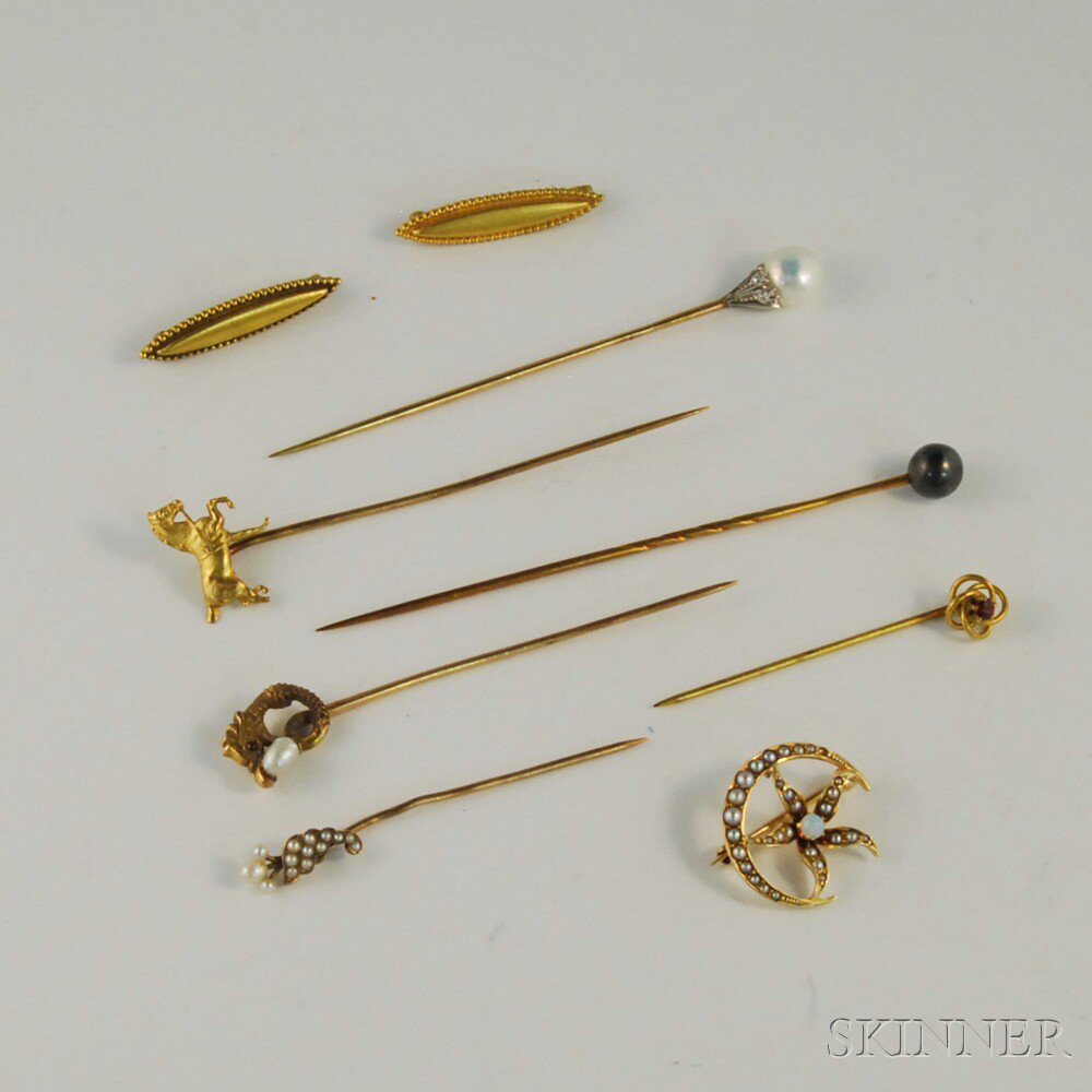 Appraisal: Group of Antique Pins six stickpins including a kt gold