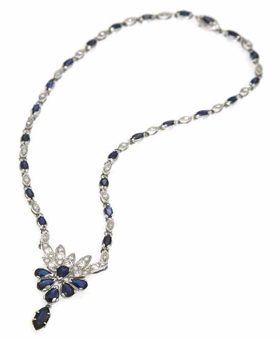 Appraisal: An Karat White Gold Sapphire and Diamond Necklace containing one