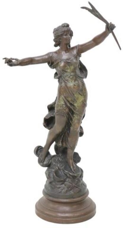 Appraisal: Patinated metal sculpture La Gloire signed in cast after Auguste