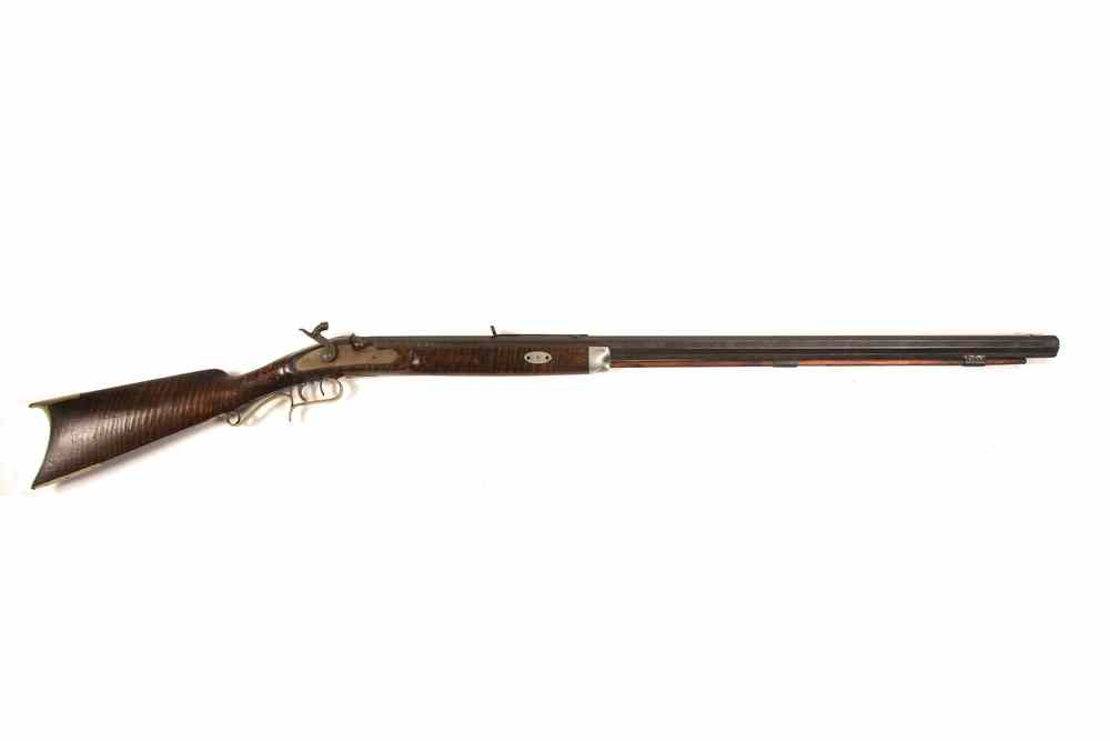 Appraisal: LONG RIFLE - th c percussion fired half stock figured