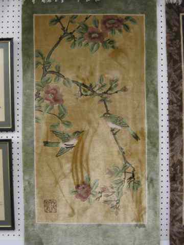 Appraisal: Chinese Silk Handmade Rug bird floral sculptured ' x '