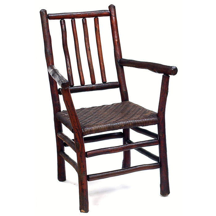 Appraisal: Old Hickory armchair four vertical spindles at back over replaced