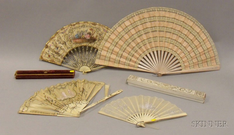 Appraisal: Four th Century French Folding Hand Fans including three hand-painted