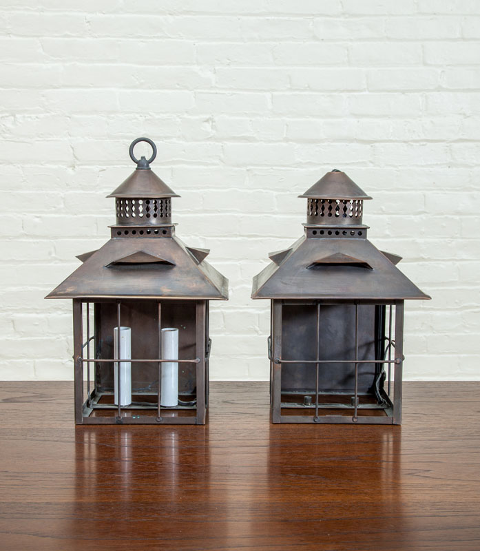 Appraisal: JOHNSON WANZENBERG DESIGN PAIR OF PATINATED COPPER LANTERNS x x