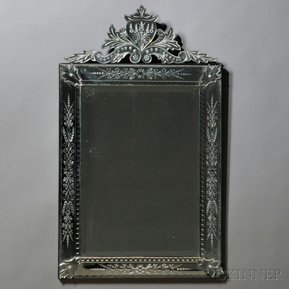 Appraisal: Venetian Mirror th century the reticulated crest over rectangular beveled