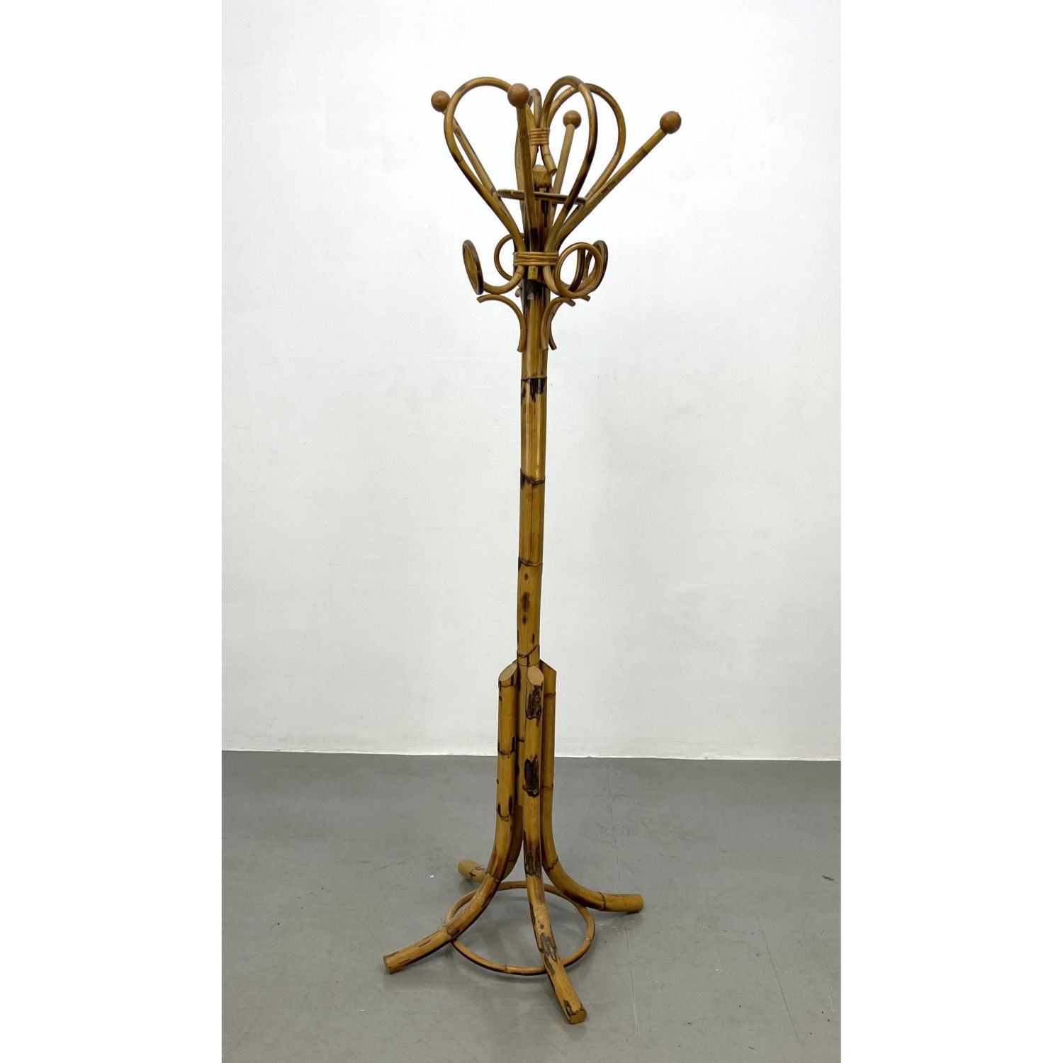 Appraisal: Unusual Bentwood Rattan Bamboo Coat Rack Thonet style Rattan Coat