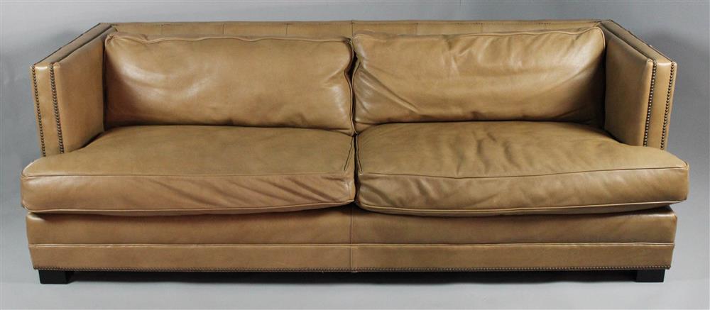 Appraisal: RESTORATION HARDWARE BUTTERSCOTCH LEATHER SOFA WITH NAILHEAD TRIM with two