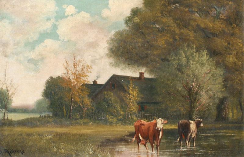 Appraisal: MILLROSE A British th C Cows in Stream OIL Canvas