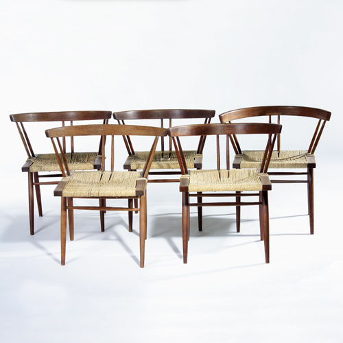 Appraisal: GEORGE NAKASHIMA Set of five walnut Grass Seat chairs each