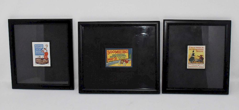 Appraisal: framed items framed items poster stamps Columbus Automobile show x