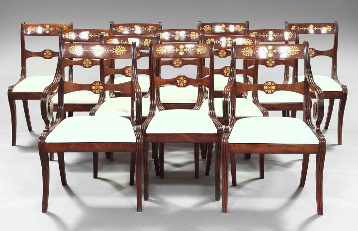 Appraisal: Suite of Twelve Regence-Style Inlaid Mahogany Dining Chairs consisting of