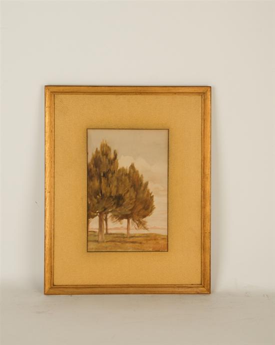 Appraisal: M Y Brown Three trees by Lake Watercolor on paper