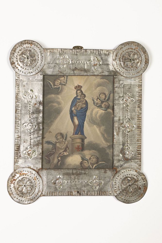 Appraisal: Tin Frame with Devotional Print ca - Attributed to Valencia