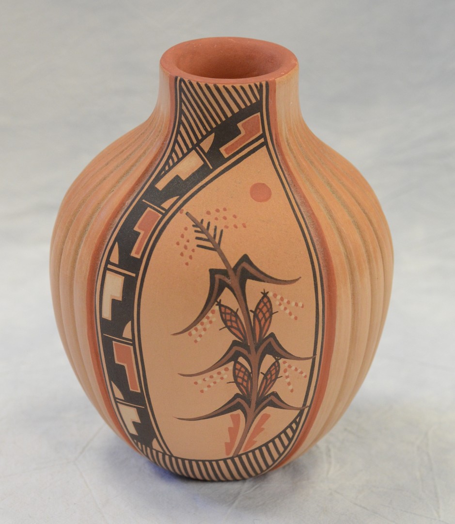 Appraisal: Bertha Gachupin pottery vase Jemez Pueblo carved painted red clay