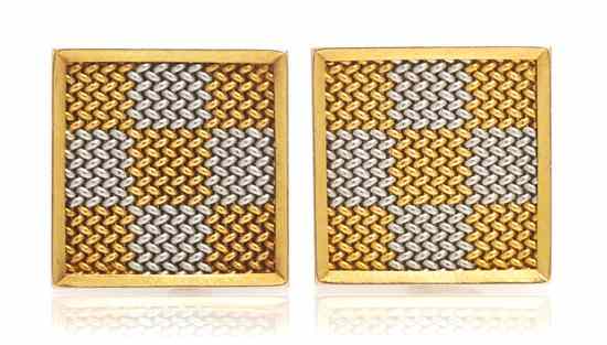 Appraisal: A Pair of Karat Gold Meshwork Cufflinks in a white