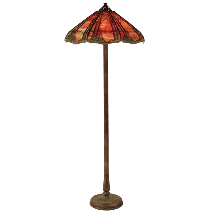 Appraisal: Handel floor lamp eight-sided slag glass shade with overlaid landscape