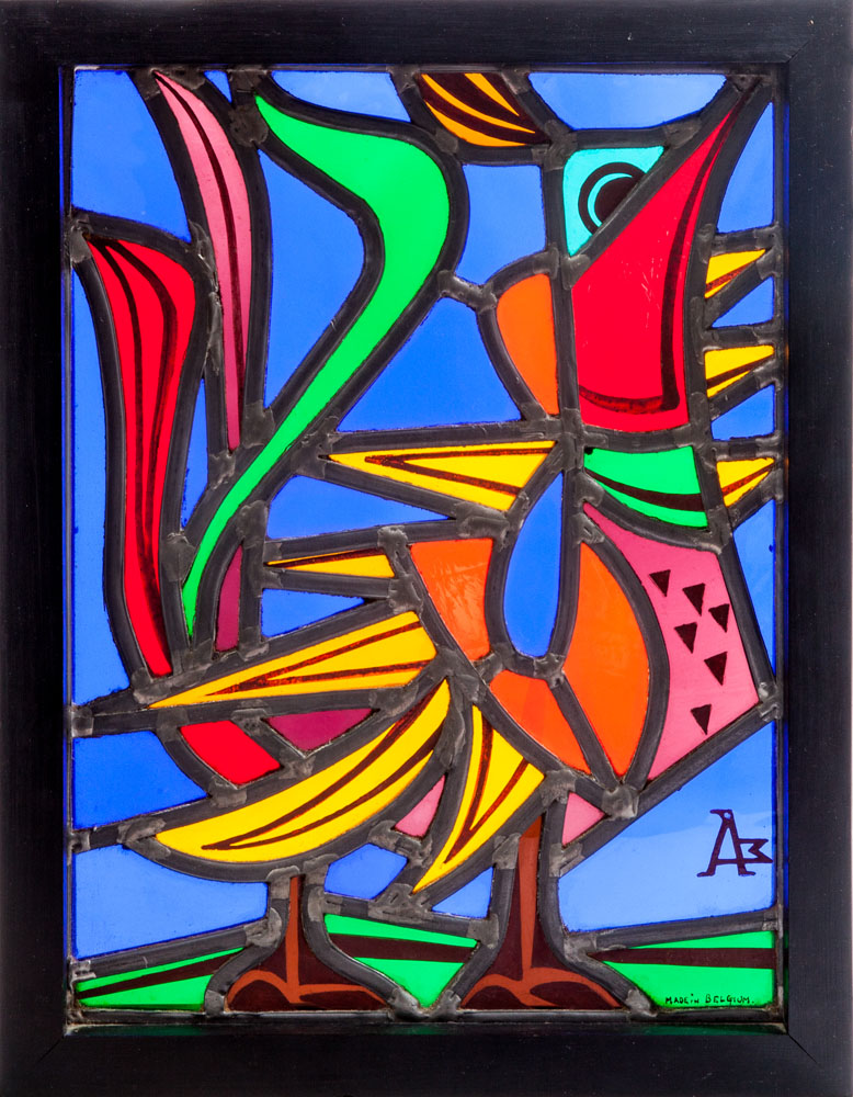 Appraisal: MICHIEL ANNEESSENS LEADED STAINED GLASS PANEL Monogramed signature x in