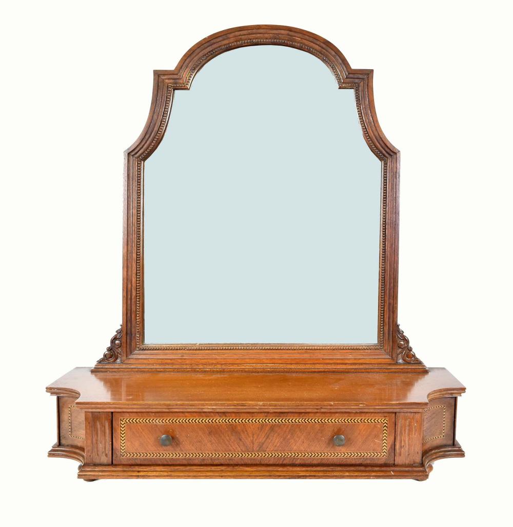 Appraisal: GEORGE III STYLE INLAID MAHOGANY DRESSING MIRRORThe arch mirror plate