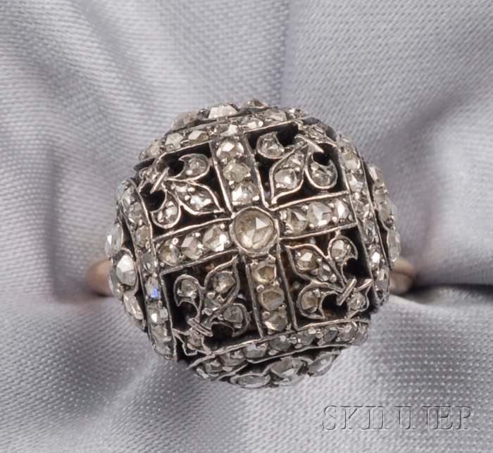 Appraisal: Diamond Ball Ring Tivol designed as rose-cut diamond fleur-de-lis and