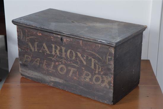 Appraisal: BALLOT BOX Black painted pine ballot box with stencil decoration